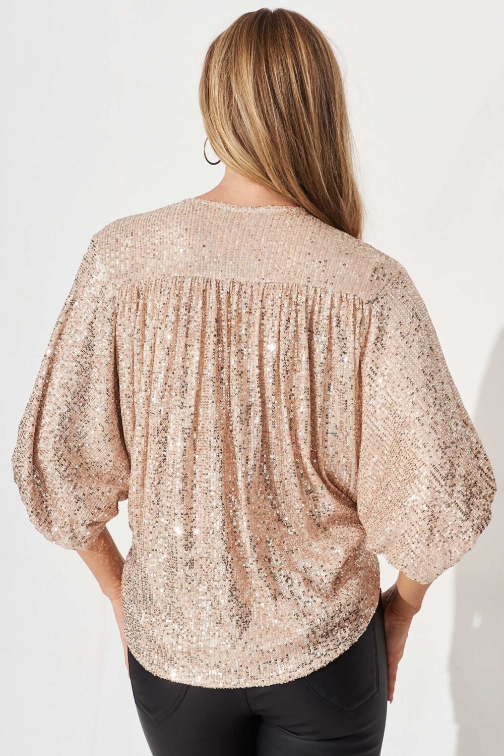 Sequin Mock Wrap Top In Rose Gold - Image 5