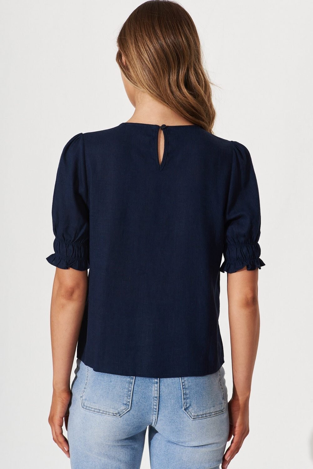 Melanie Top In Navy Cotton Linen Blend - Image 6