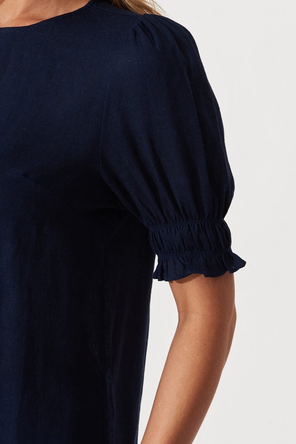 Melanie Top In Navy Cotton Linen Blend - Image 8