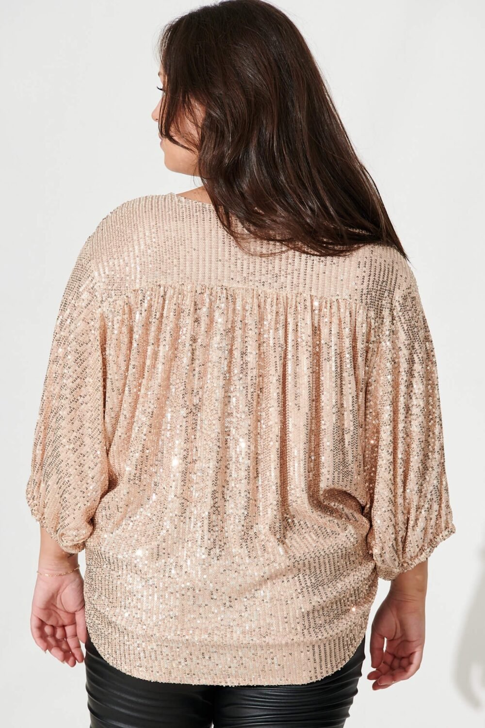 Sequin Mock Wrap Top In Rose Gold - Image 6