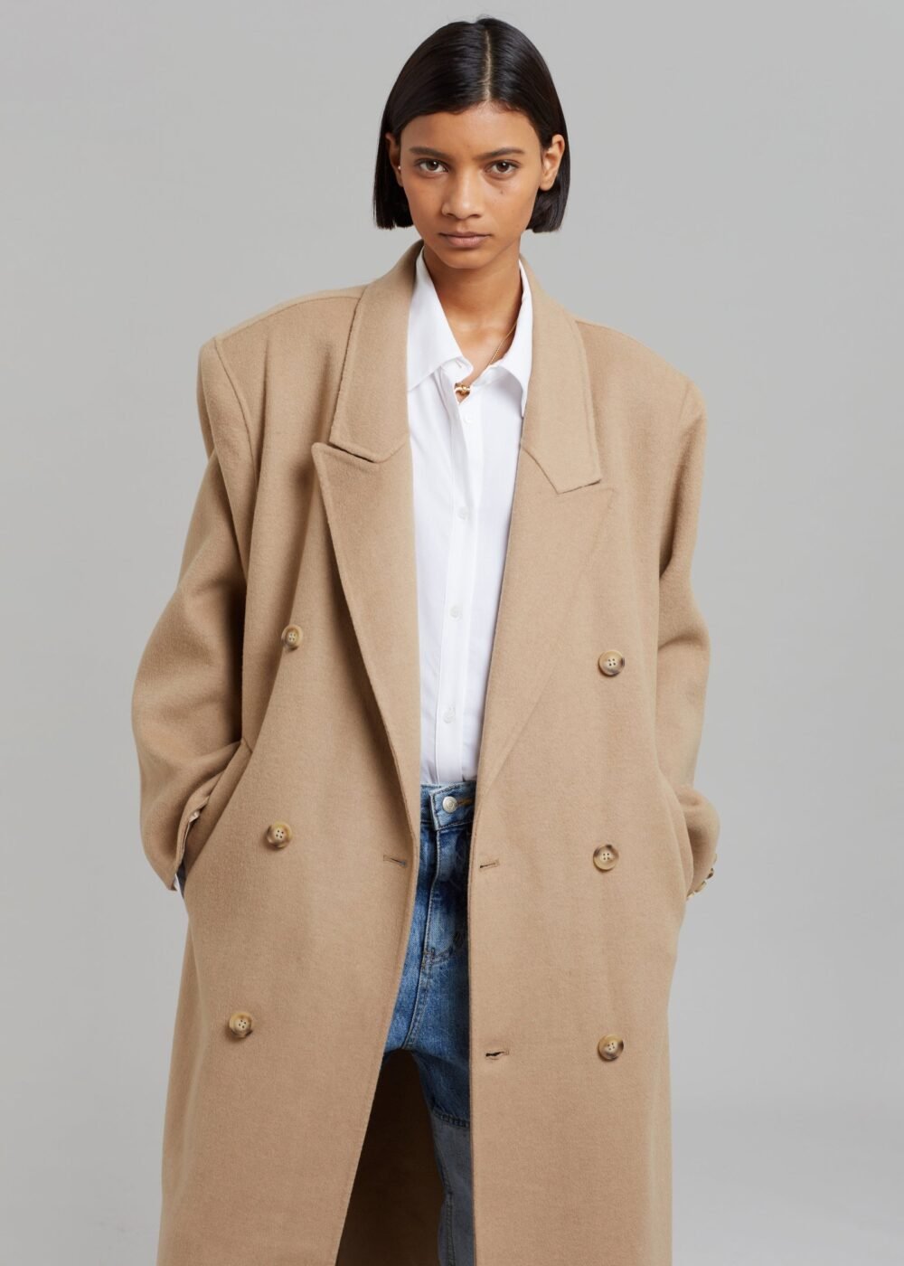 Padded Shoulder Coat - Camel - Image 2