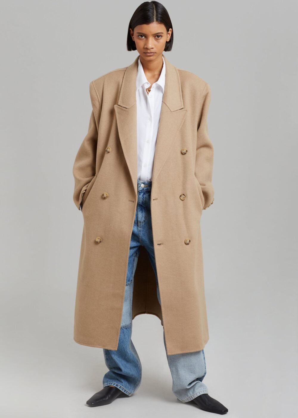 Padded Shoulder Coat - Camel - Image 5