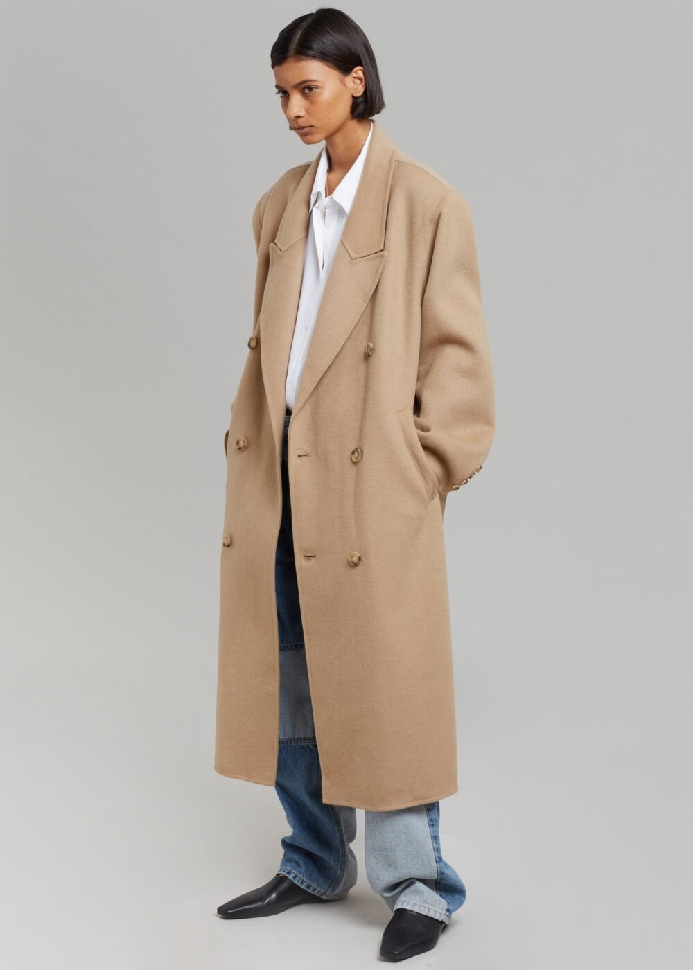 Padded Shoulder Coat - Camel