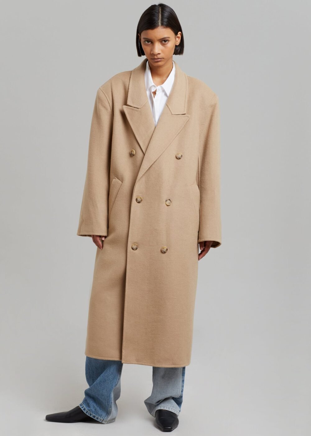 Padded Shoulder Coat - Camel - Image 7