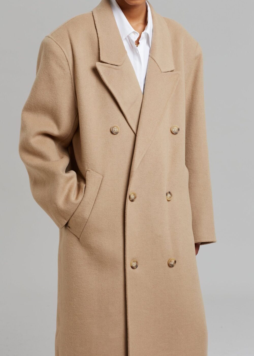 Padded Shoulder Coat - Camel - Image 4