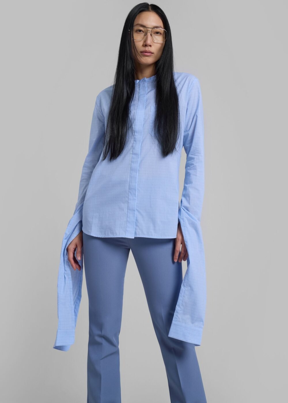 Knot Sleeve Shirt - Blue/White - Image 3