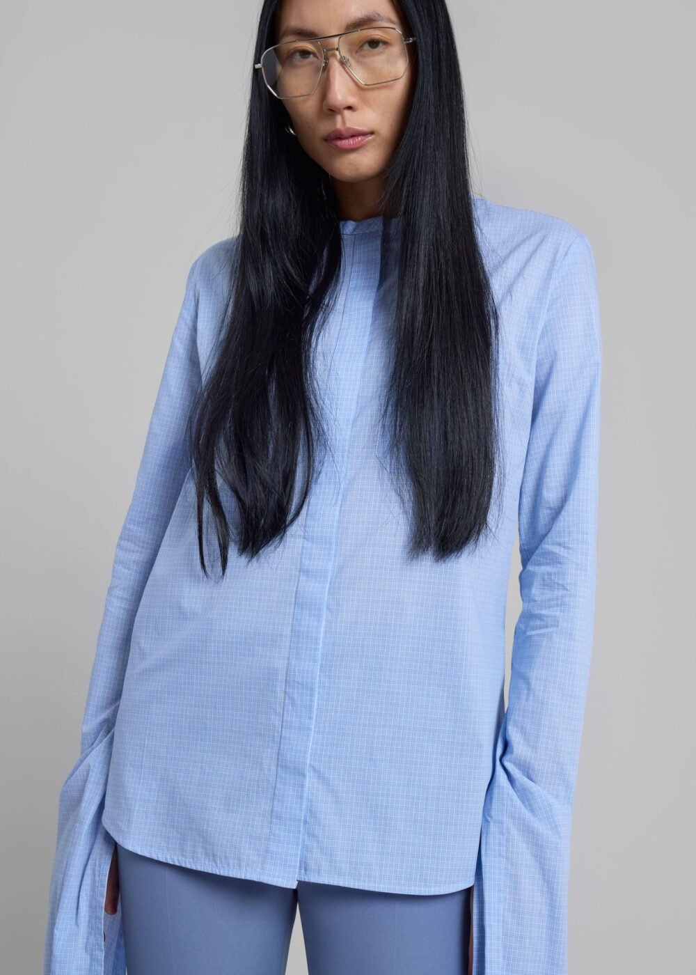 Knot Sleeve Shirt - Blue/White