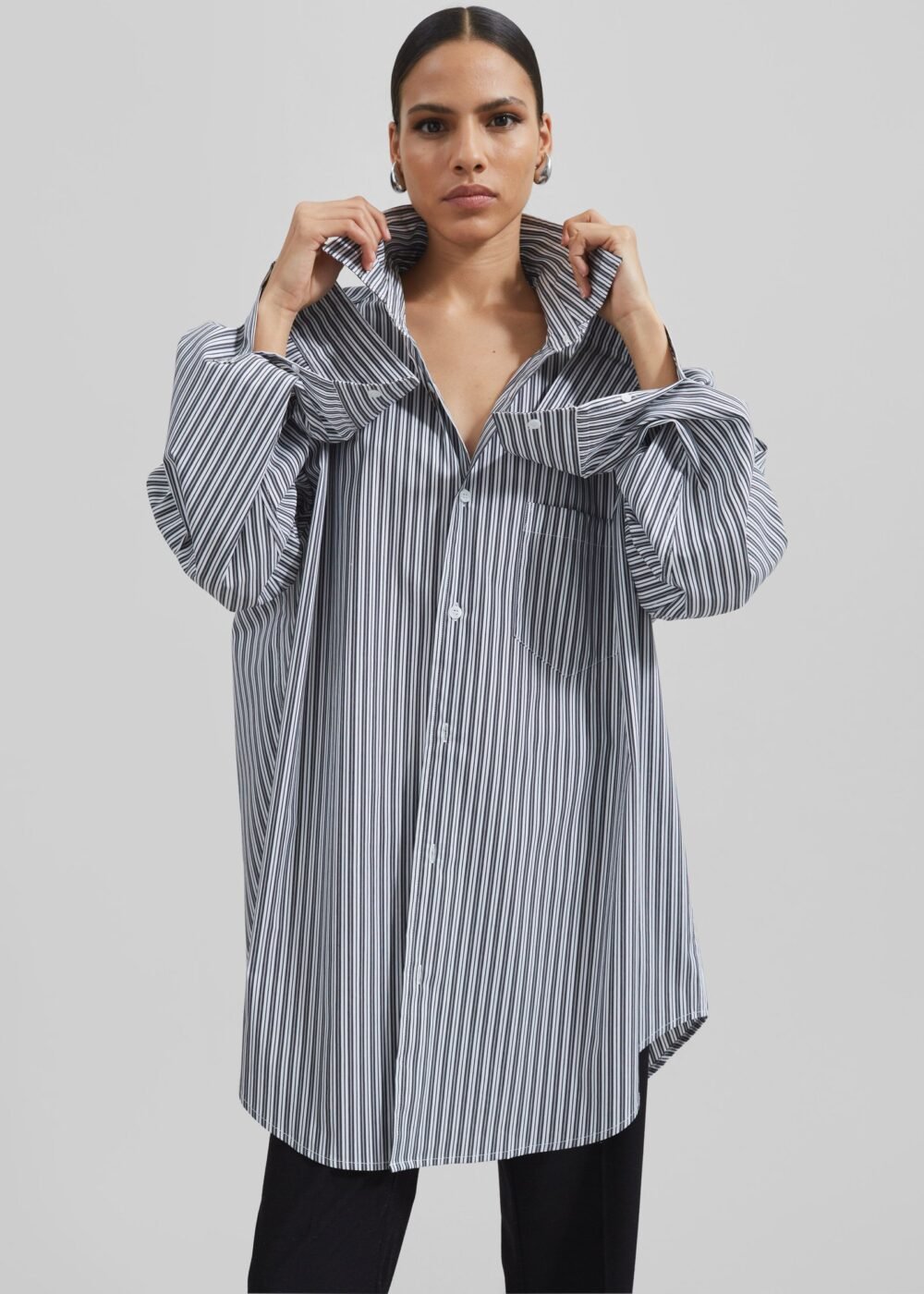 Button Up Shirt - Black/White Stripe - Image 9