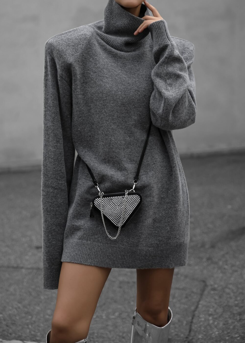 Mini Padded Sweater Dress - Grey - Image 13