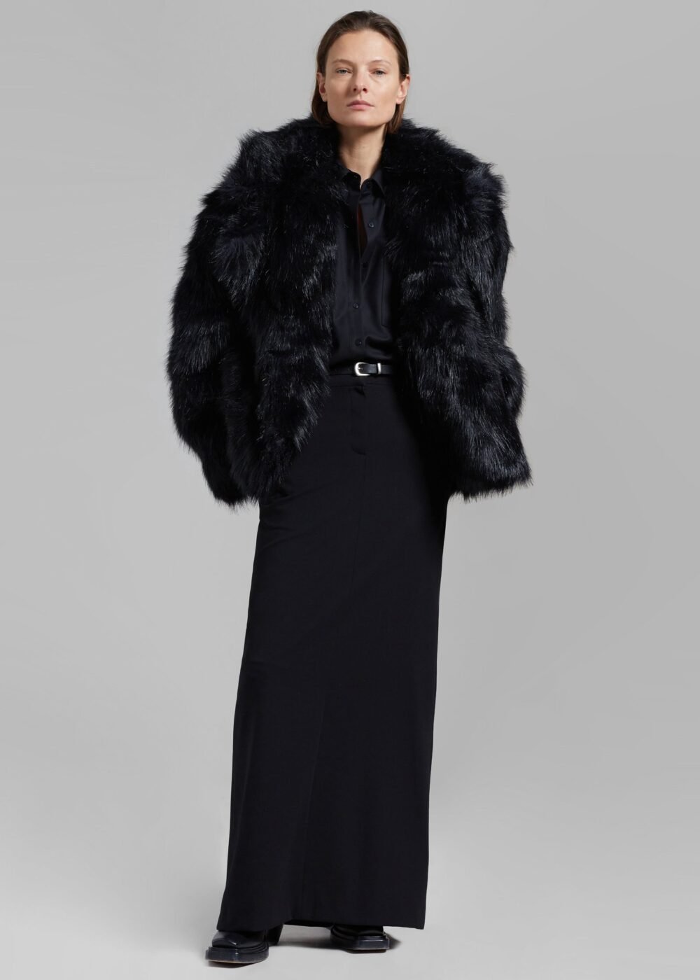 Short Faux Fur Coat - Black - Image 8