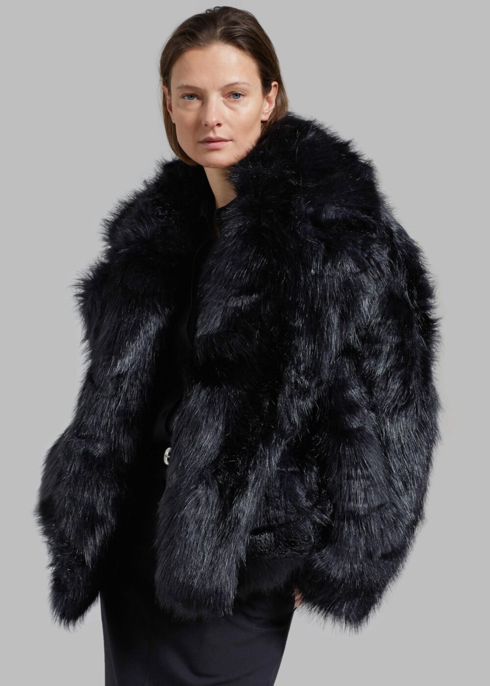 Short Faux Fur Coat - Black