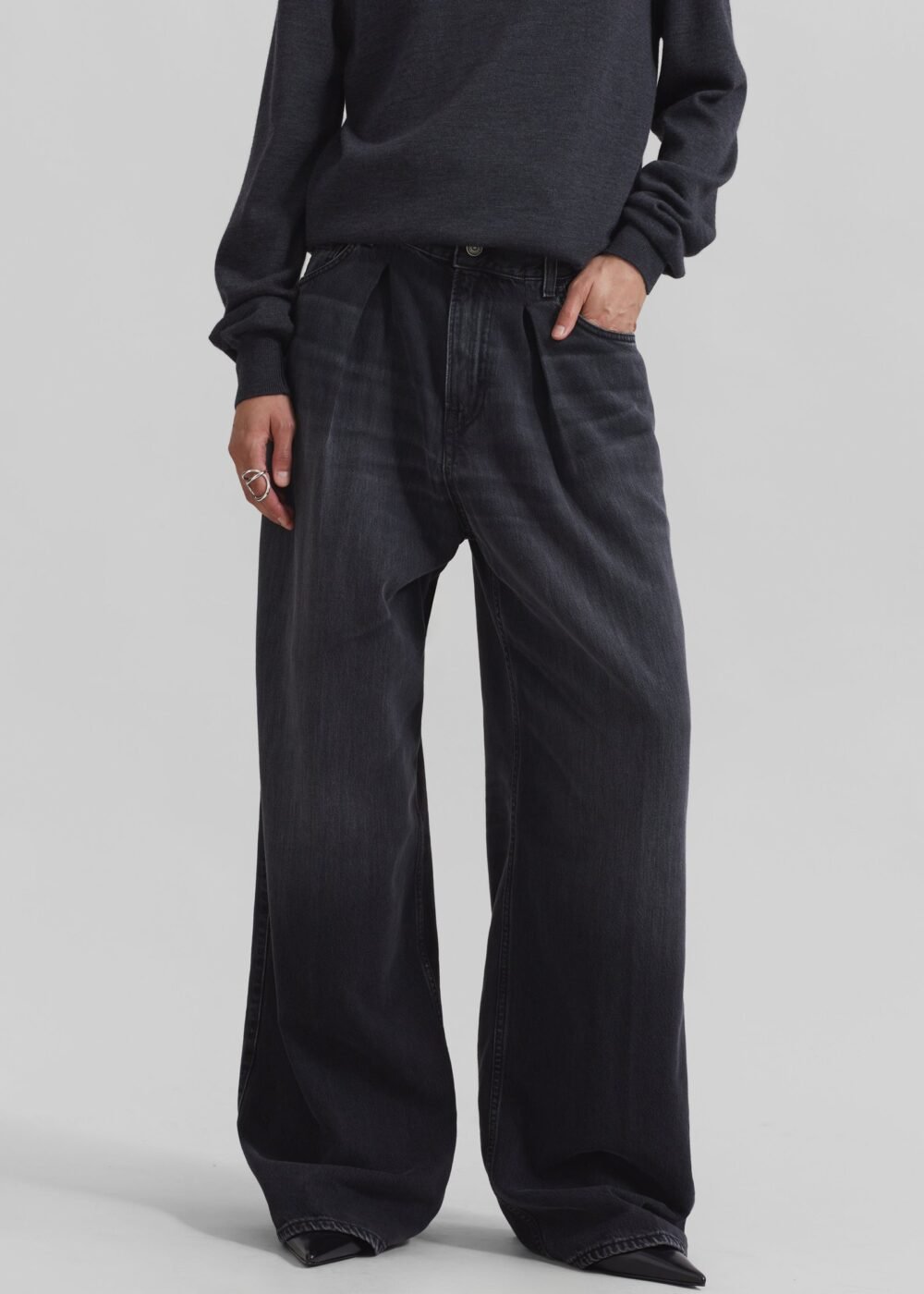 Candy Pleated Wide Leg Jeans - Black Tencel - Image 2