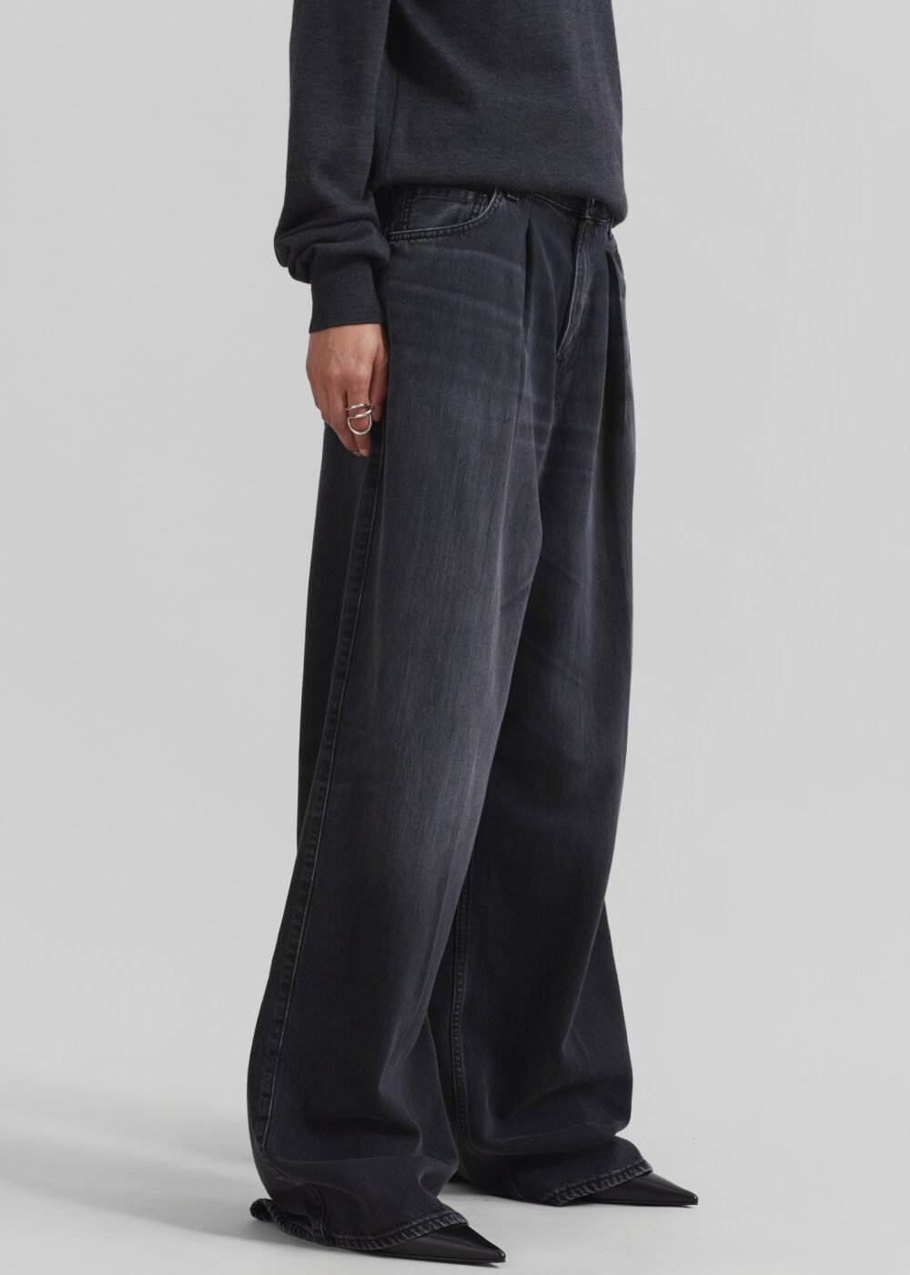 Candy Pleated Wide Leg Jeans - Black Tencel - Image 5