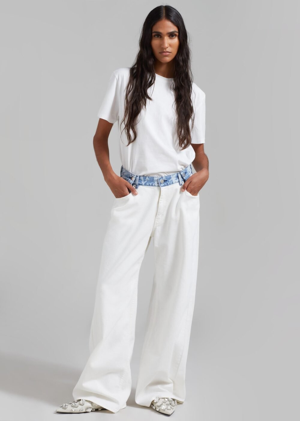 Contrast Denim Pants - Off White/Blue - Image 9