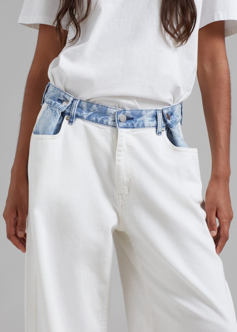 Contrast Denim Pants - Off White/Blue - Image 8