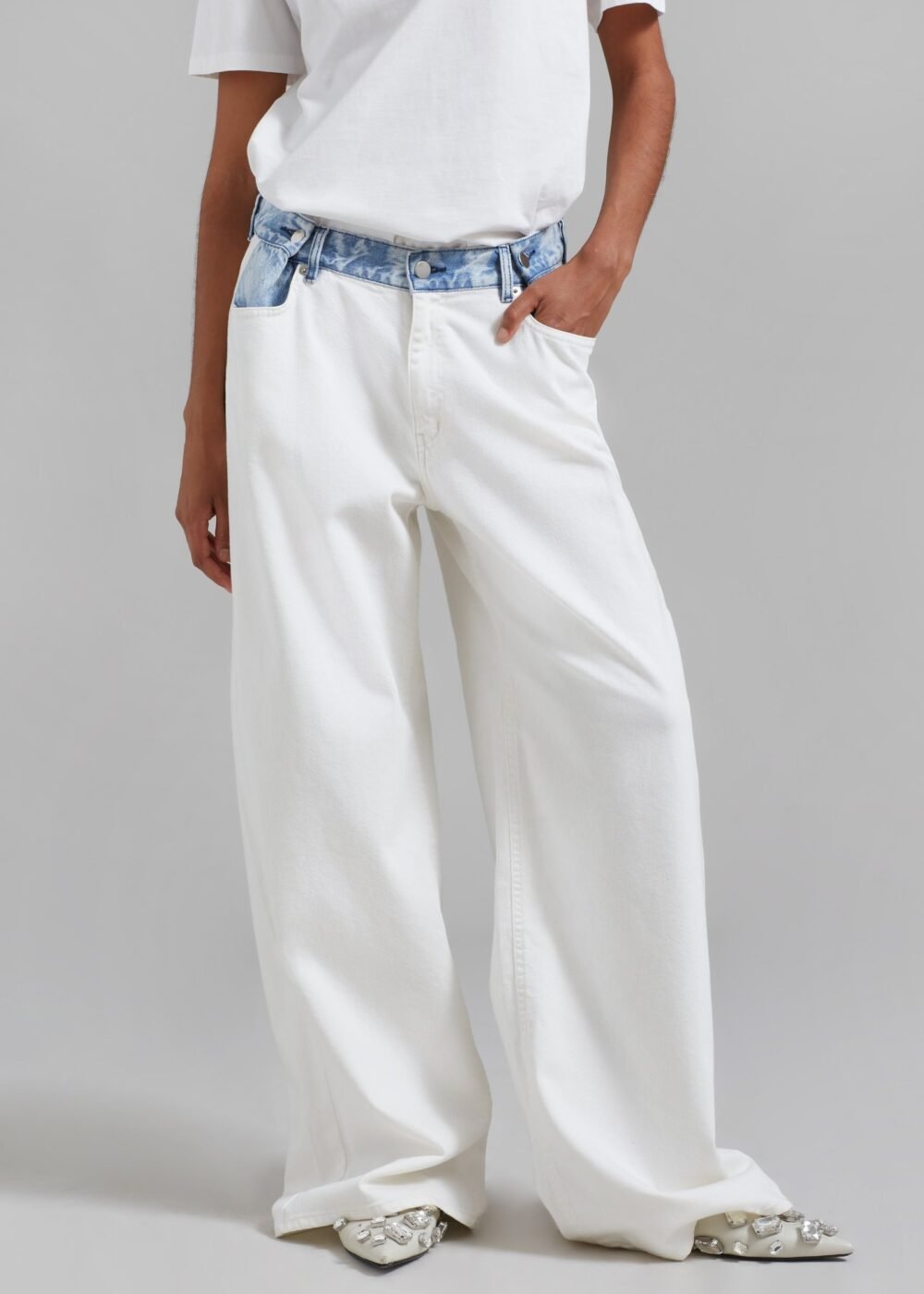 Contrast Denim Pants - Off White/Blue - Image 2