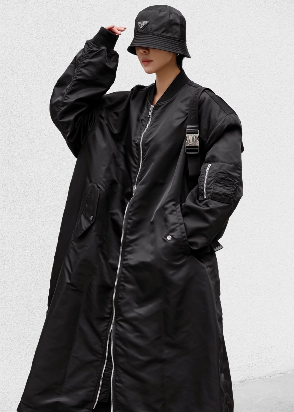 Oversized Bomber Coat - Black - Image 2