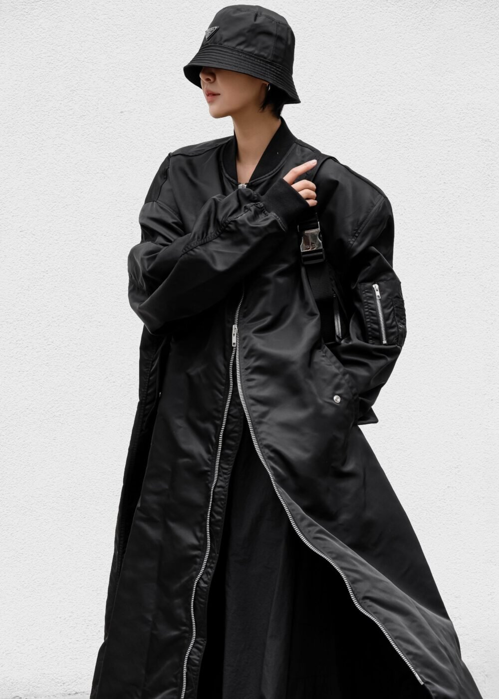 Oversized Bomber Coat - Black - Image 4