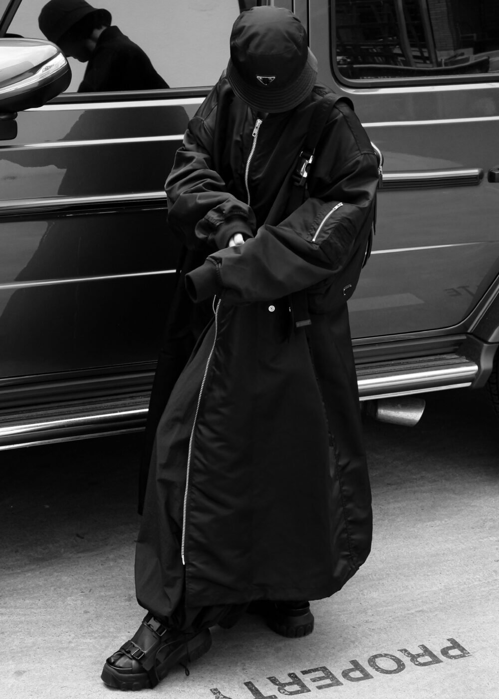 Oversized Bomber Coat - Black - Image 3