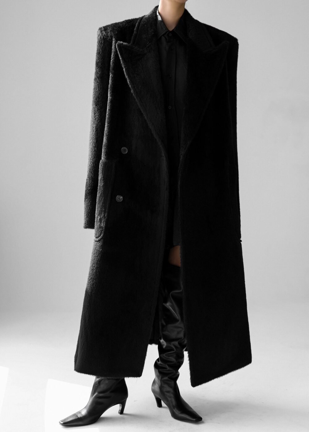 Oversized Wool Coat - Black - Image 5