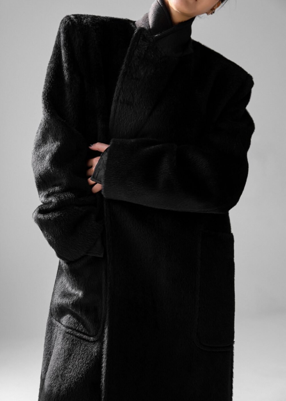 Oversized Wool Coat - Black - Image 7