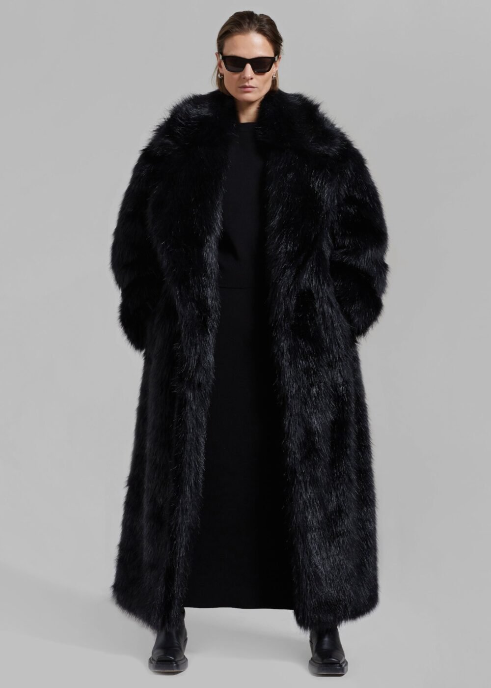 Long Faux Fur Coat - Black - Image 5