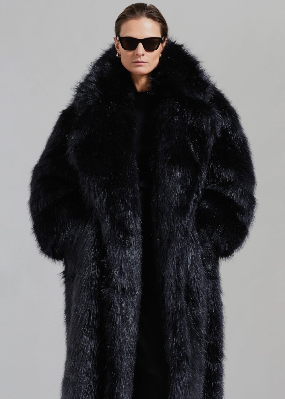 Long Faux Fur Coat - Black - Image 6