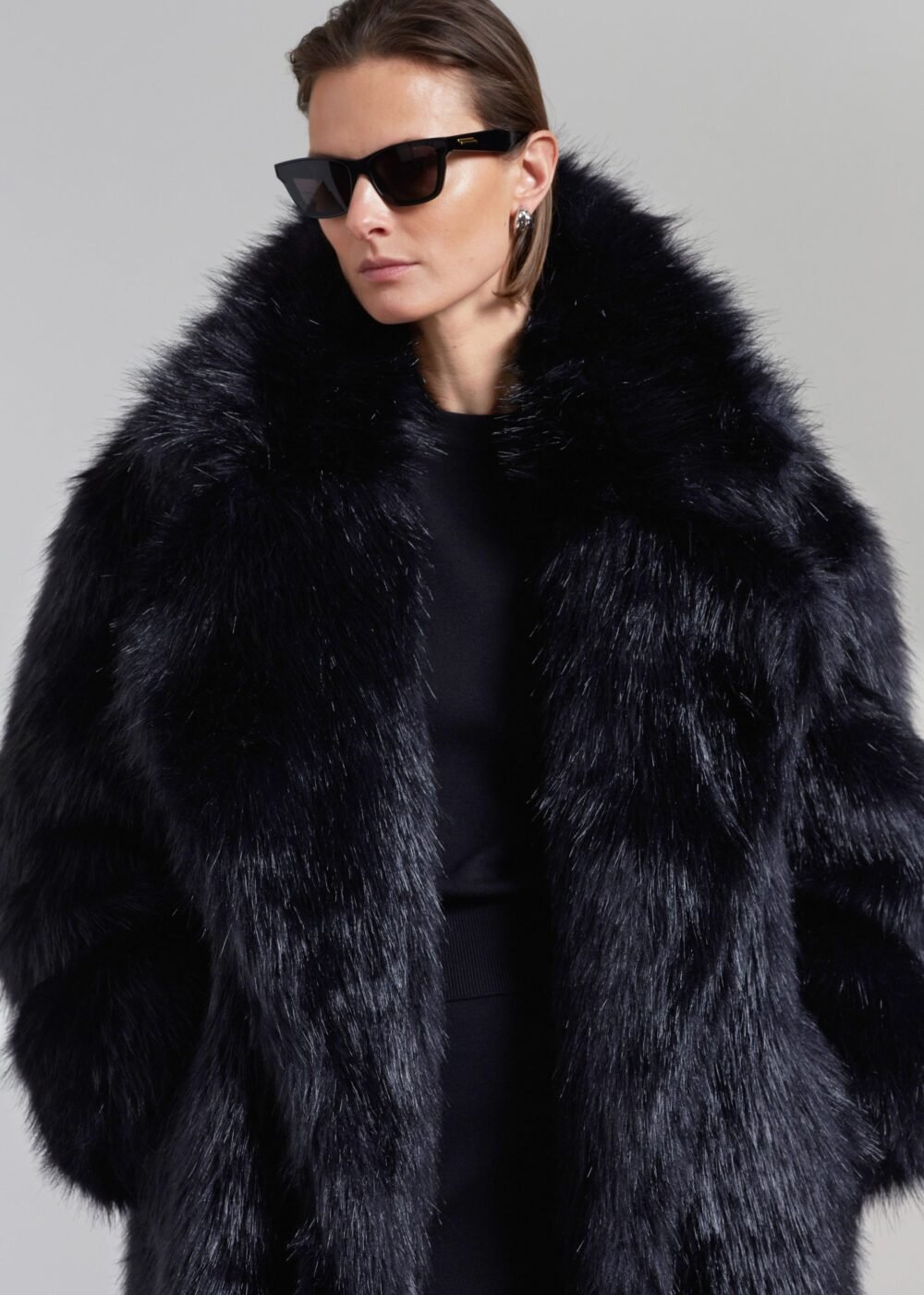 Long Faux Fur Coat - Black - Image 2