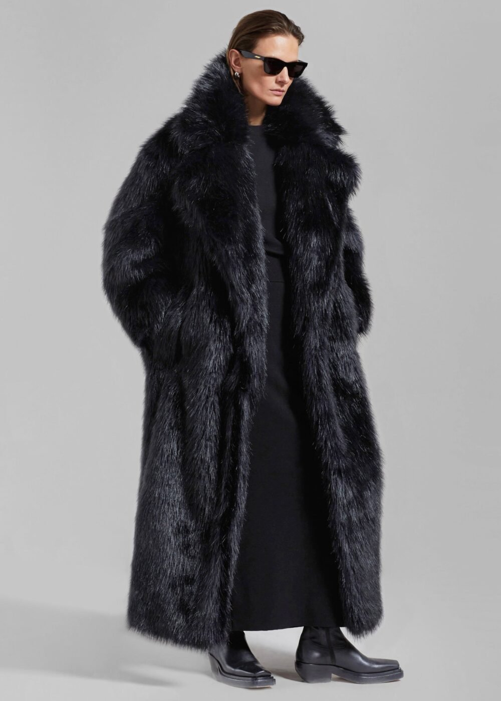 Long Faux Fur Coat - Black - Image 3