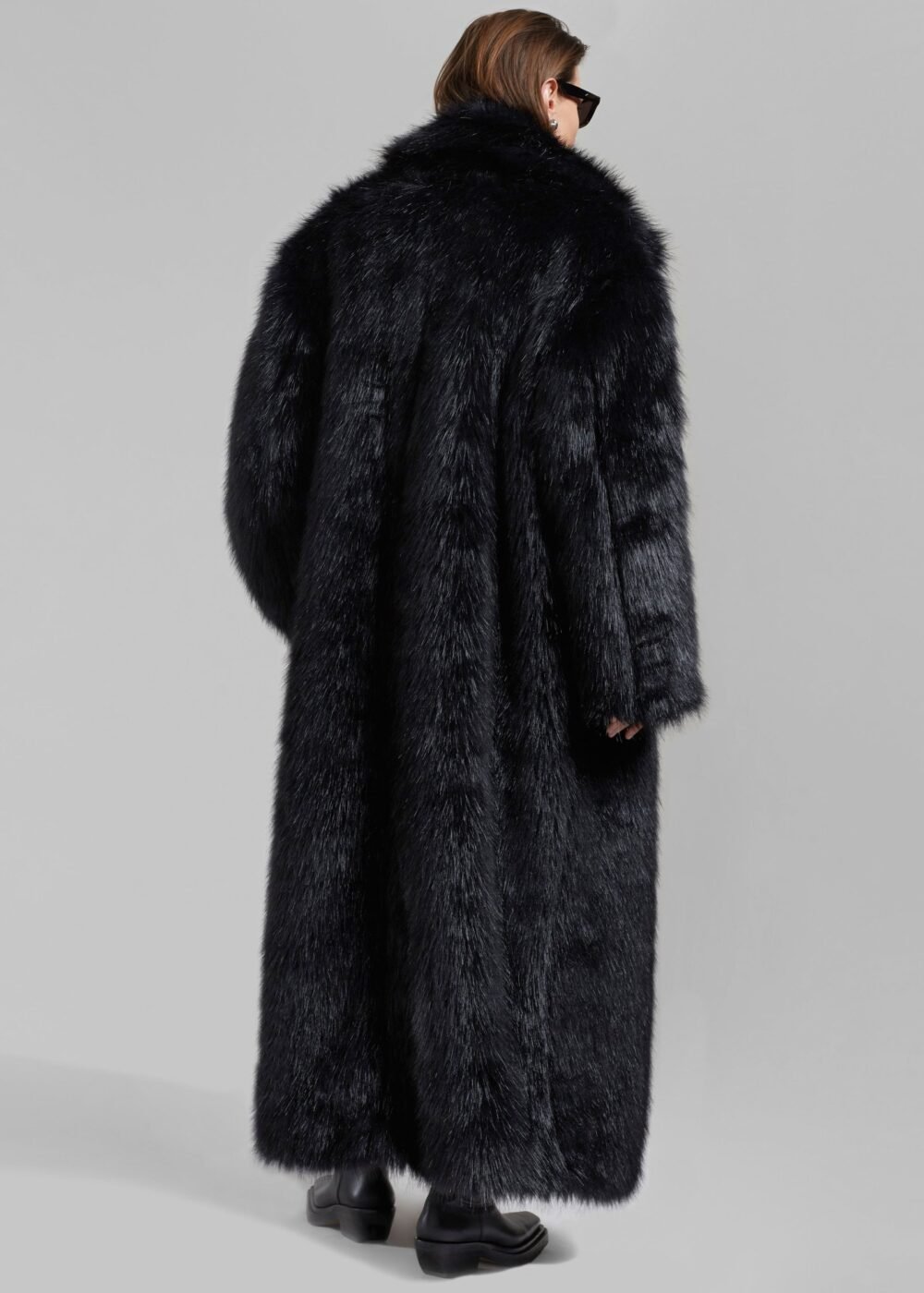 Long Faux Fur Coat - Black - Image 8