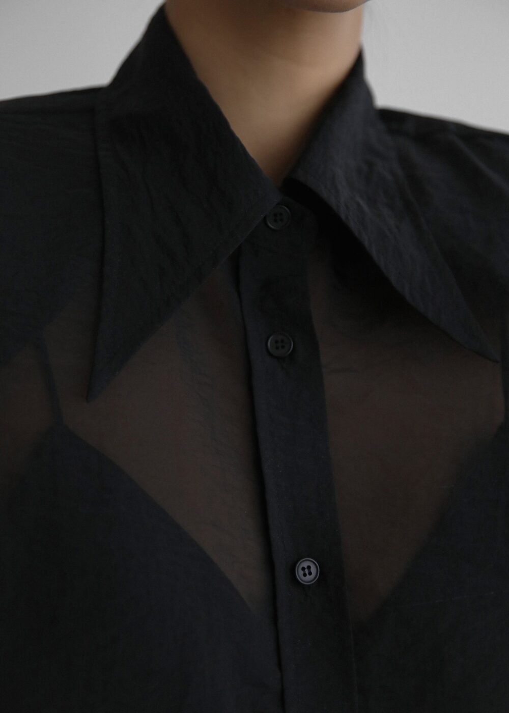 Semi Sheer Shirt - Black - Image 9