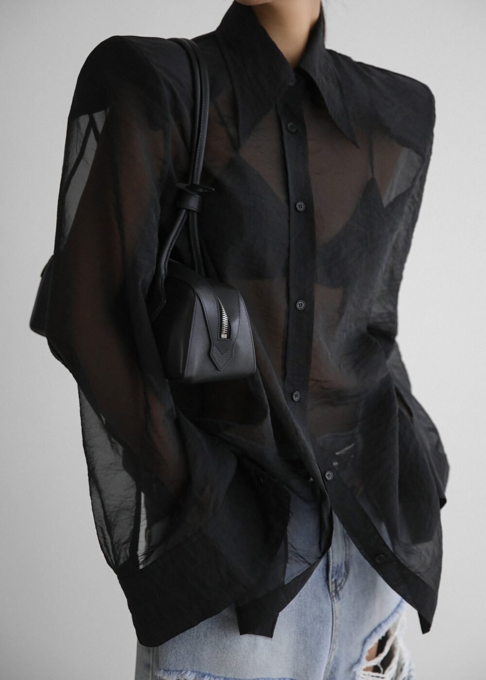 Semi Sheer Shirt - Black - Image 7