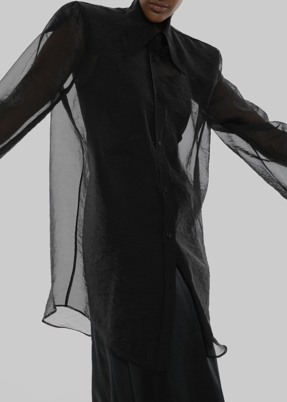 Semi Sheer Shirt - Black - Image 3