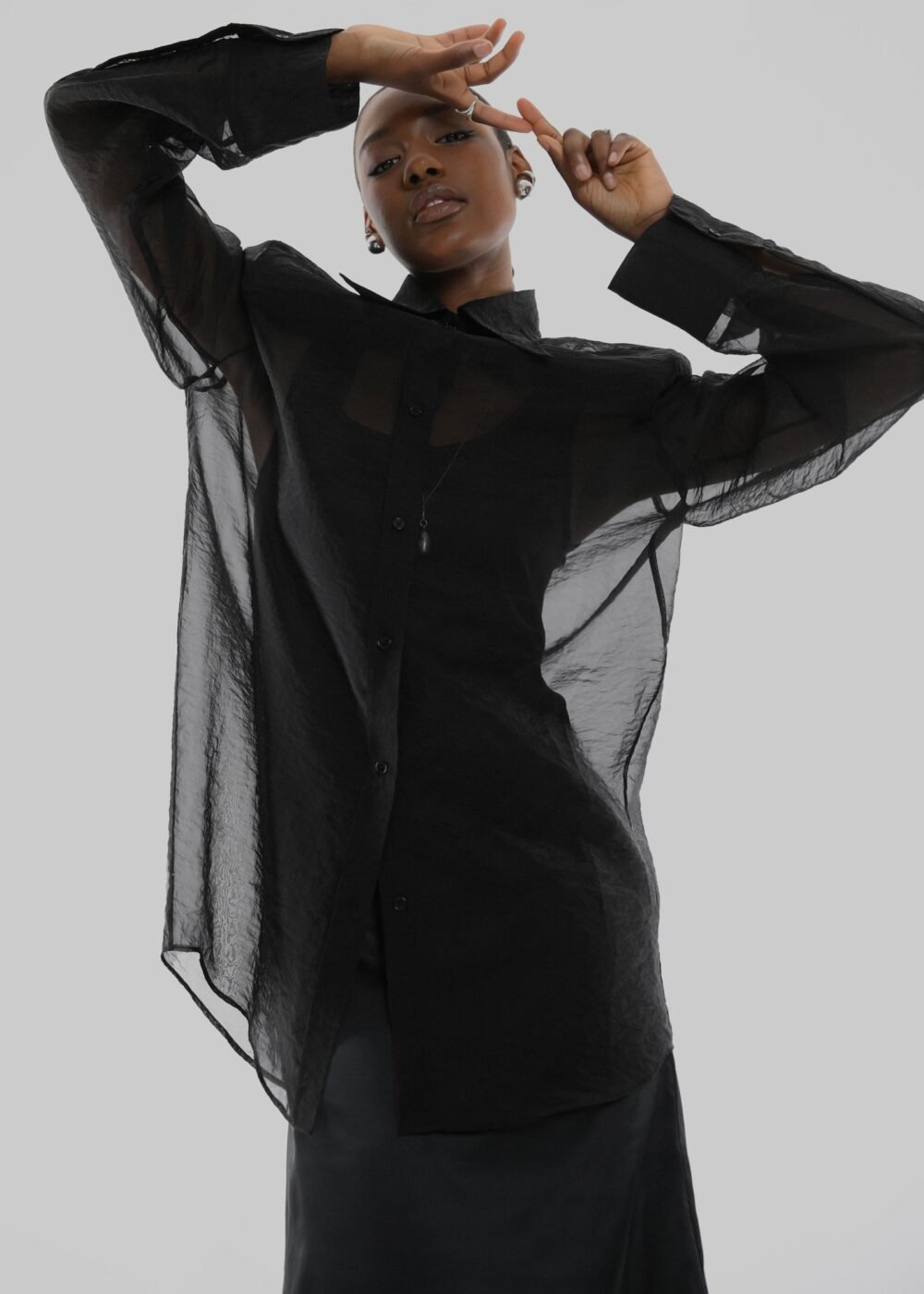 Semi Sheer Shirt - Black - Image 12