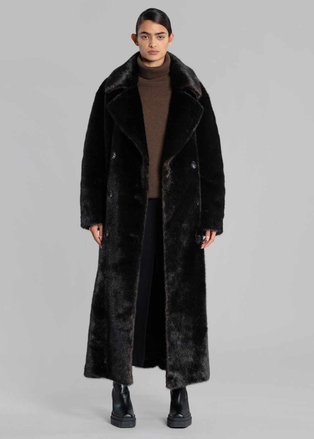 Faux Fur Coat - Dark Espresso - Image 5