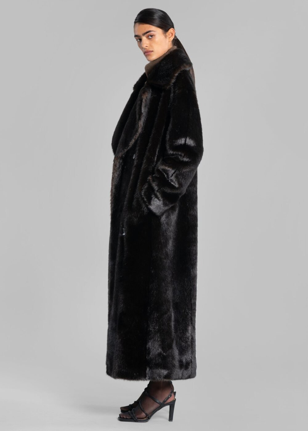 Faux Fur Coat - Dark Espresso - Image 3