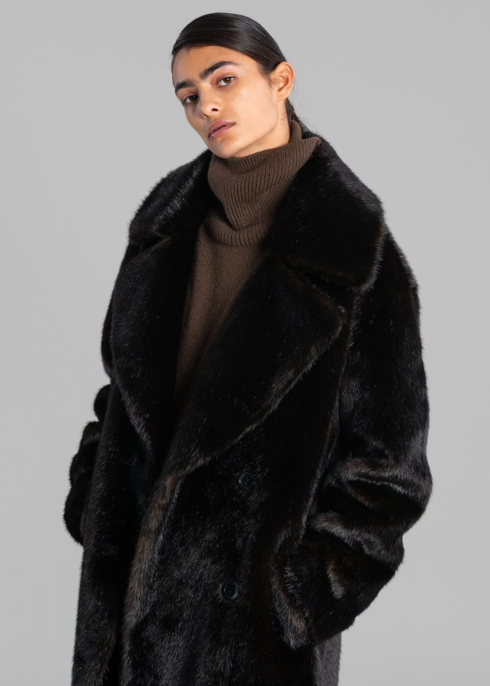 Faux Fur Coat - Dark Espresso - Image 2