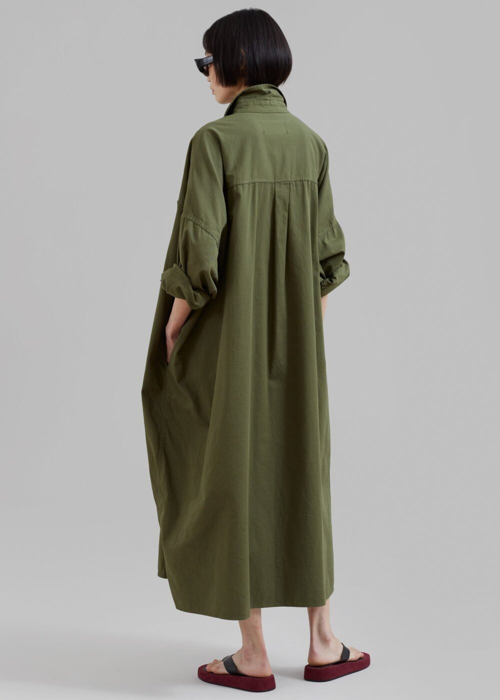 Oversized Shirt Dress - Dark Olive - Image 7