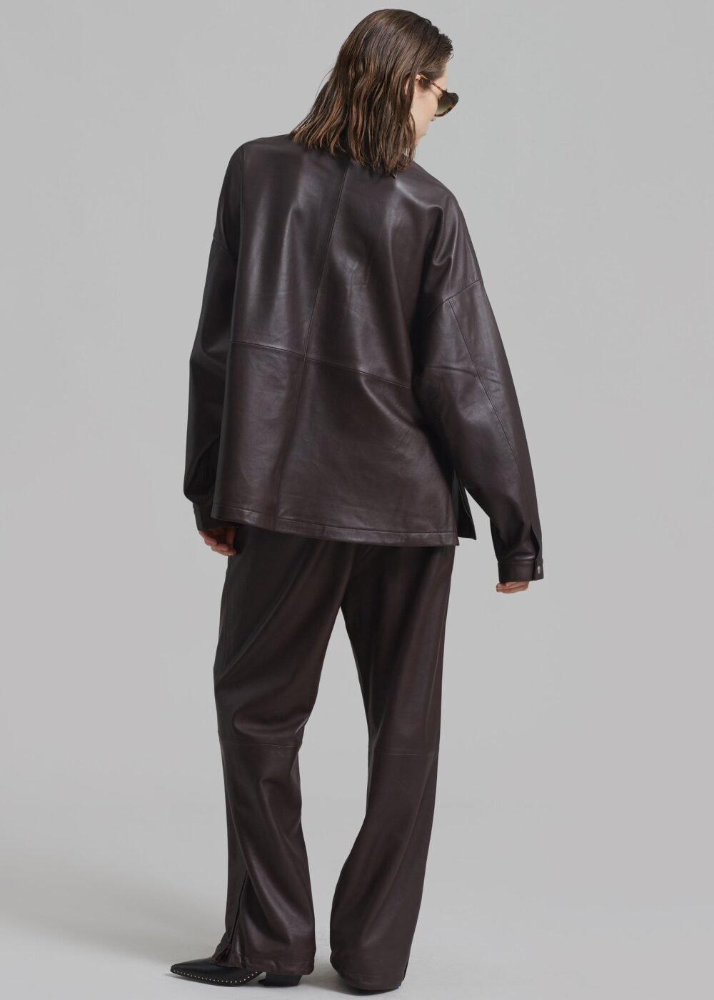 Leather Half Zip Shirt - Brown - Image 12