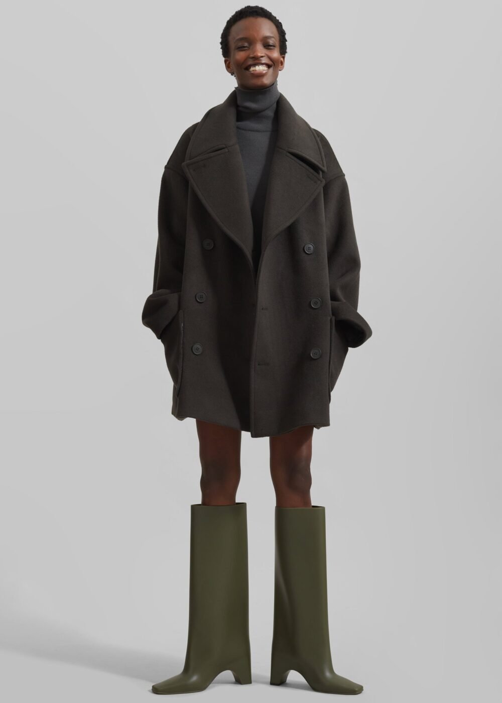 Oversized Peacoat - Khaki - Image 3