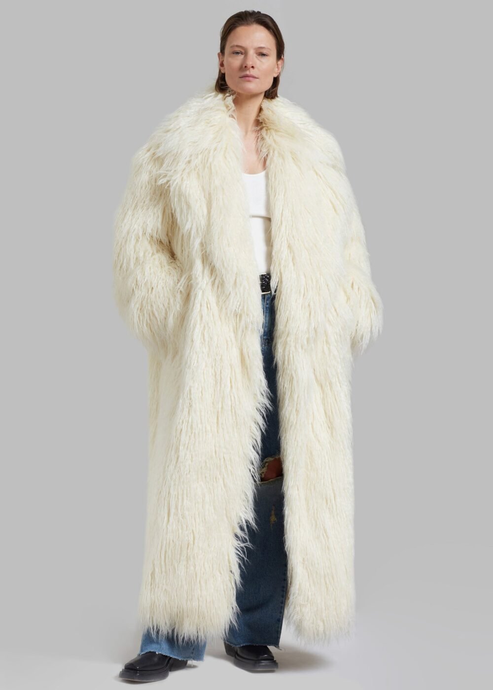 Nicole Long Faux Fur Coat - Off White - Image 6