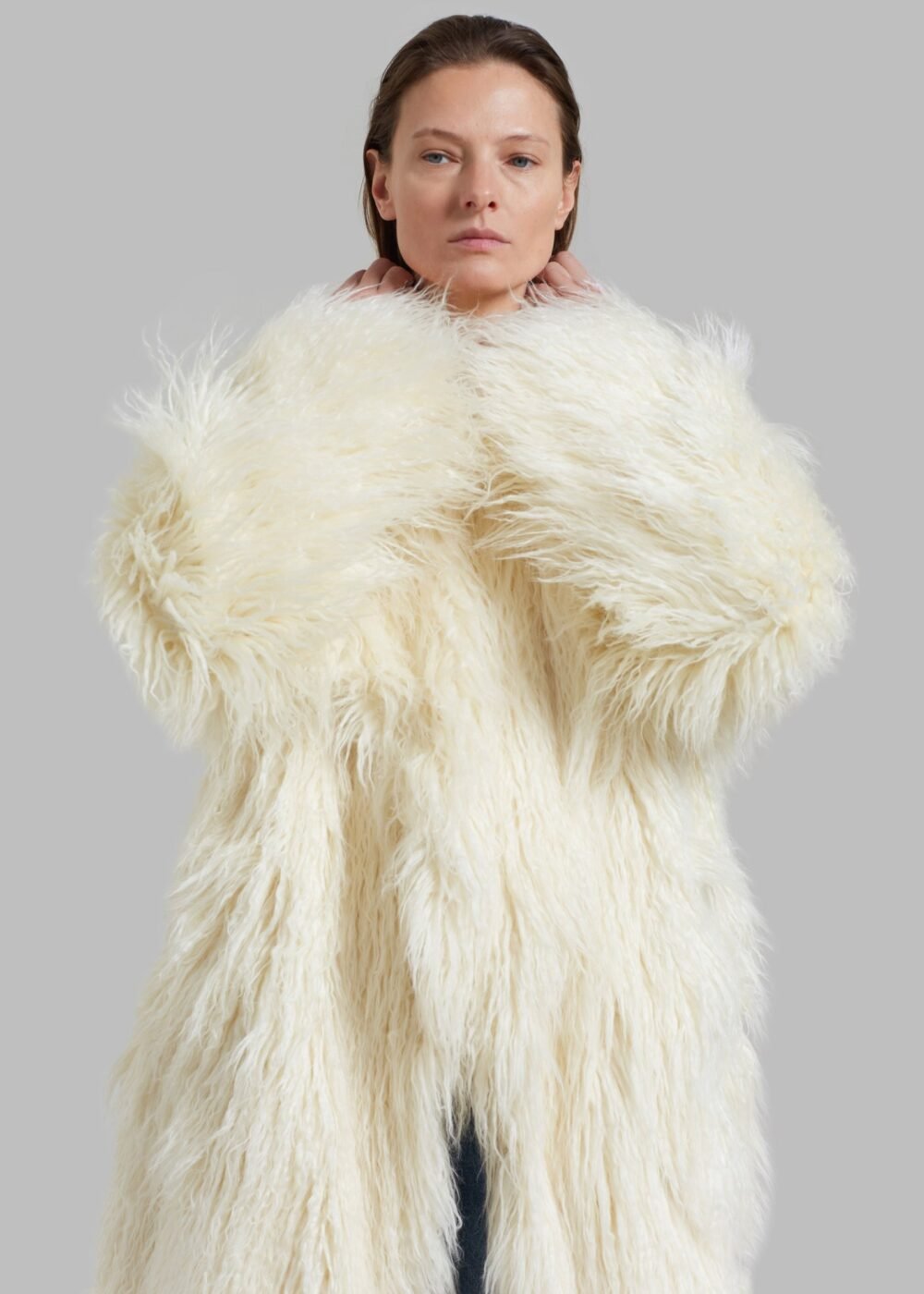 Nicole Long Faux Fur Coat - Off White - Image 10