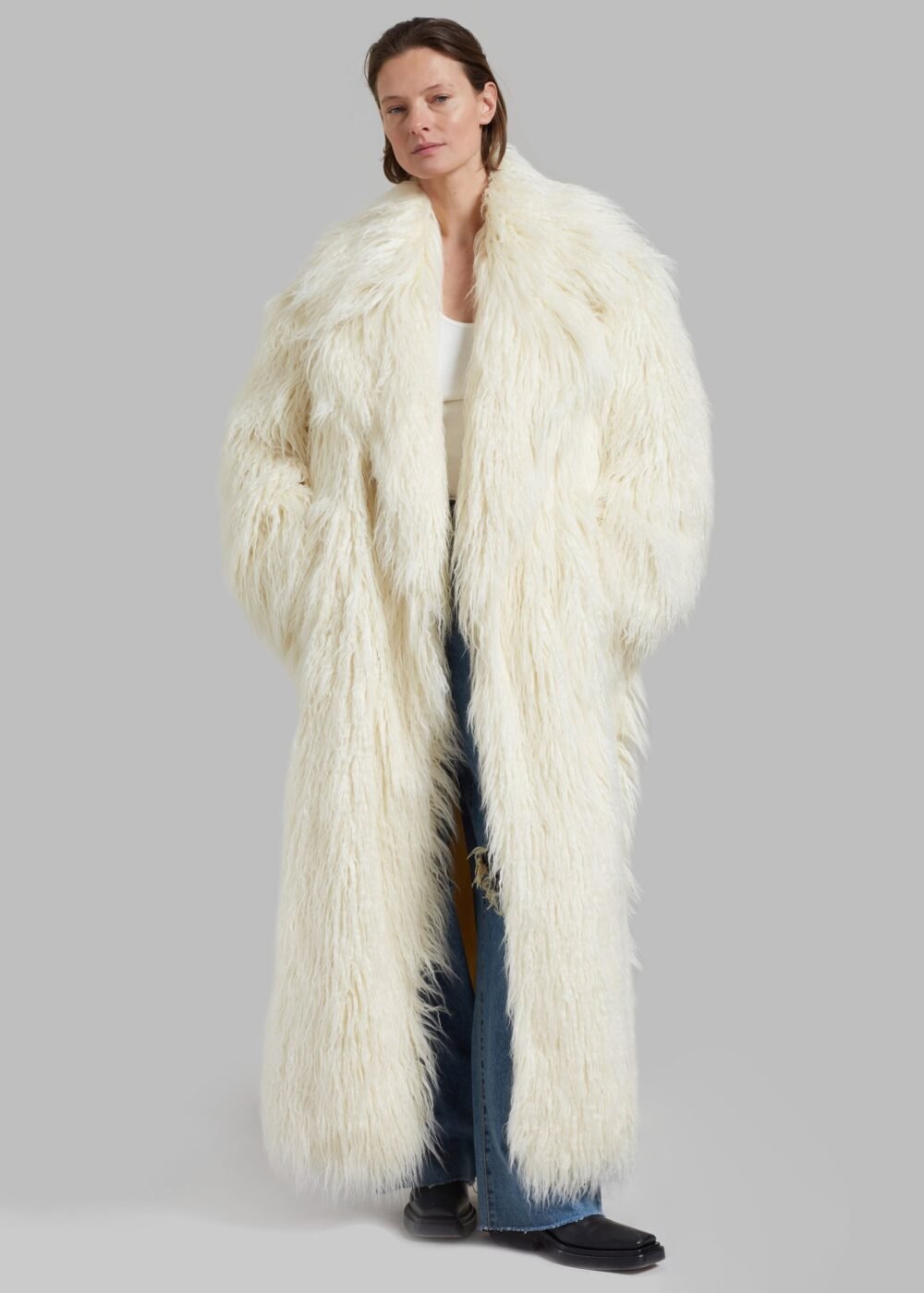 Nicole Long Faux Fur Coat - Off White - Image 9