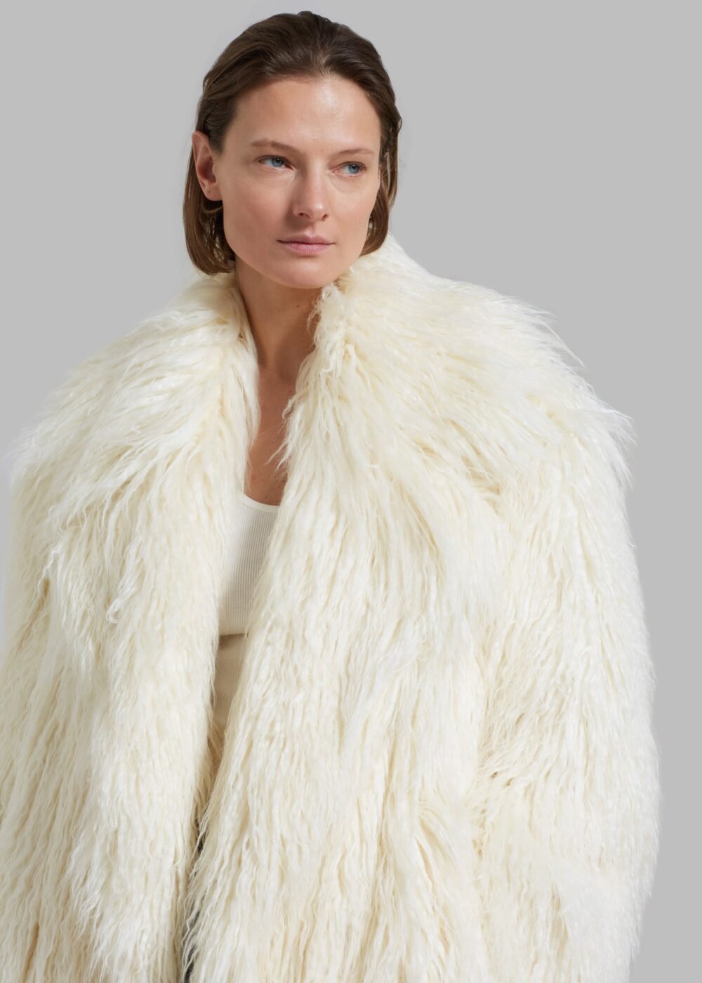 Nicole Long Faux Fur Coat - Off White - Image 8