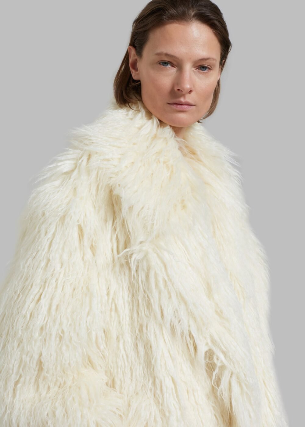 Nicole Long Faux Fur Coat - Off White - Image 5