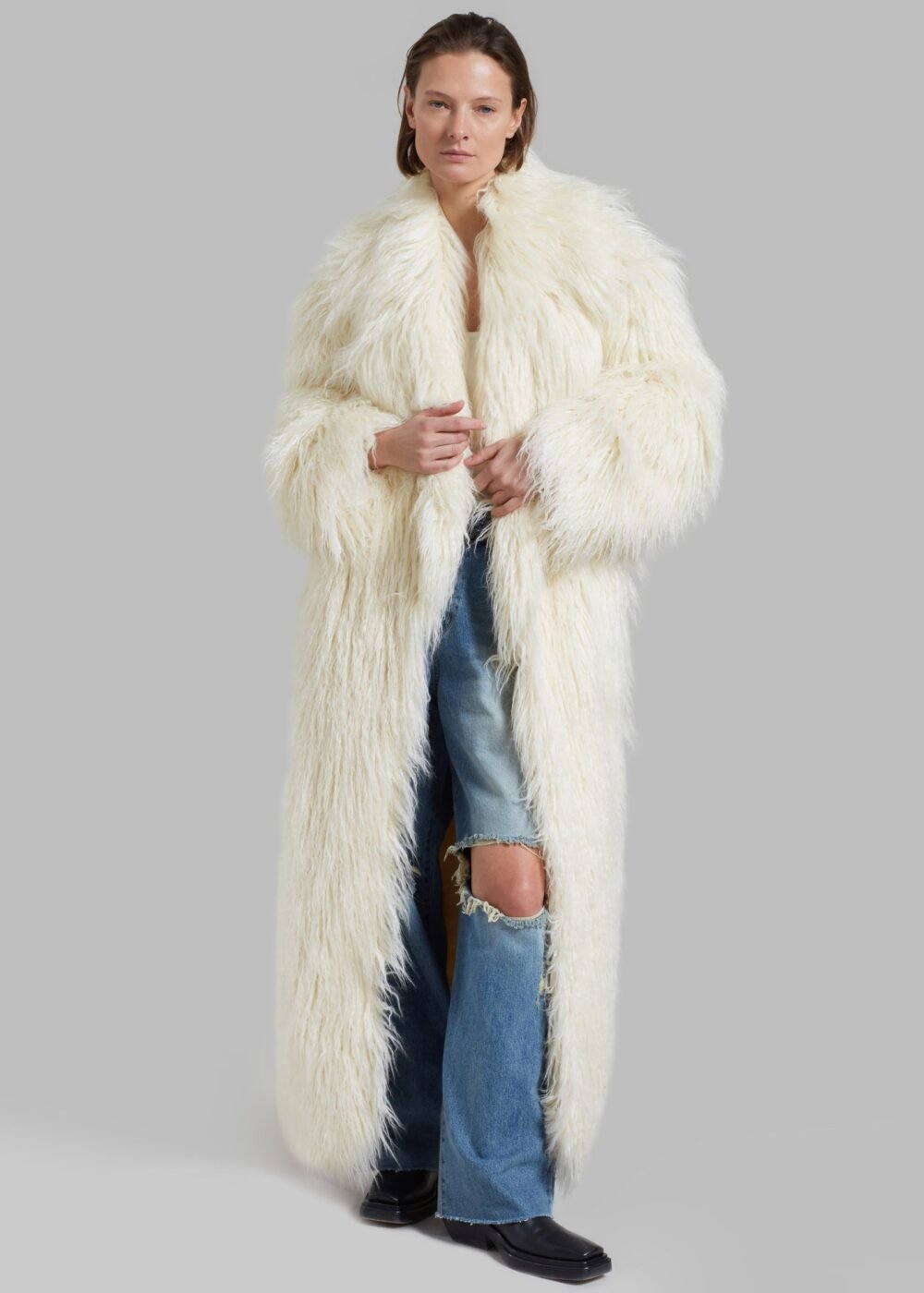 Nicole Long Faux Fur Coat - Off White - Image 2