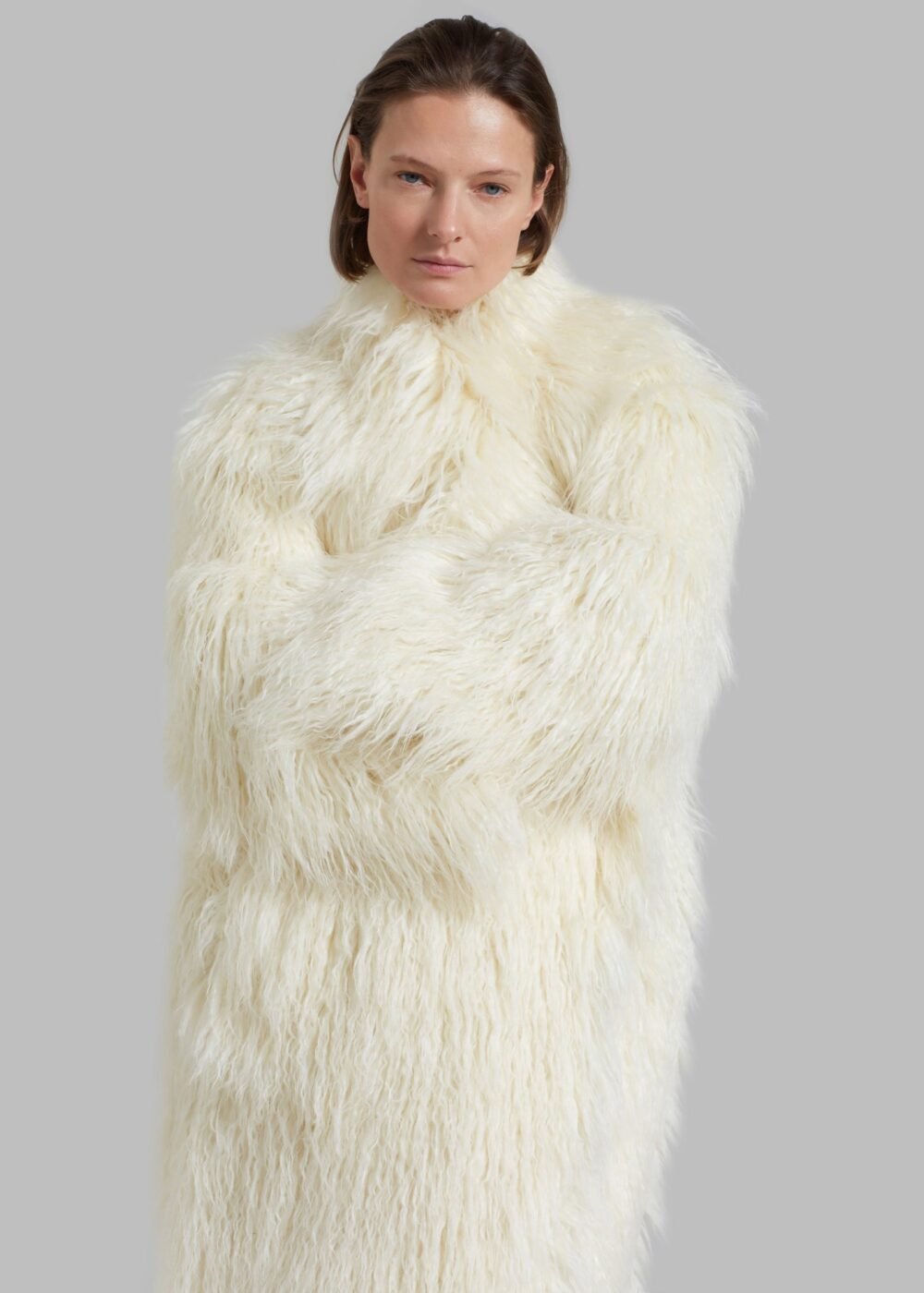 Nicole Long Faux Fur Coat - Off White - Image 11