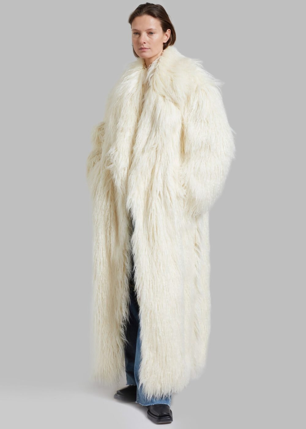 Nicole Long Faux Fur Coat - Off White - Image 12