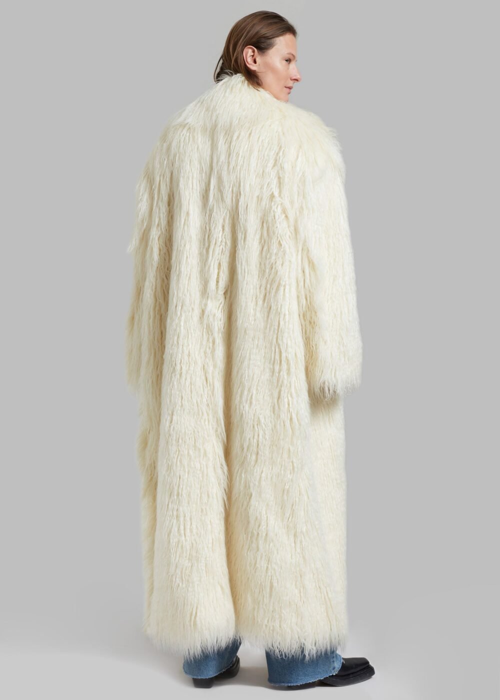 Nicole Long Faux Fur Coat - Off White - Image 13