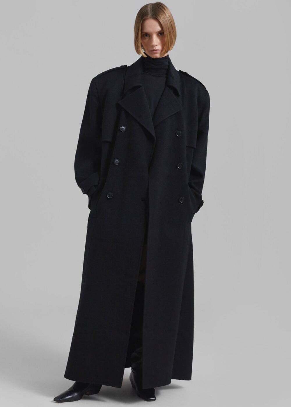 Padded Trench Coat - Black - Image 4